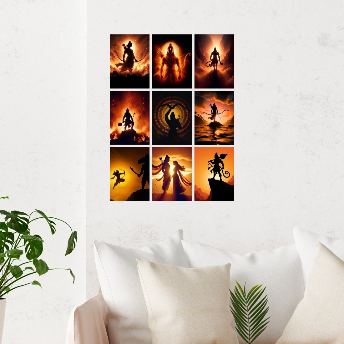Shree Ram Aesthetic Poster Set of 9 | Collage Kit for Wall Decoration | A4 Size 8x11 Inches | 300 GSM Matte Paper | Multicolor Spiritual Wall Art with Glue Dots